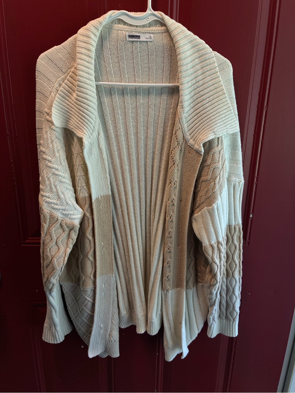 Sonoma Light Cream Cable & Rib Open Cardigan